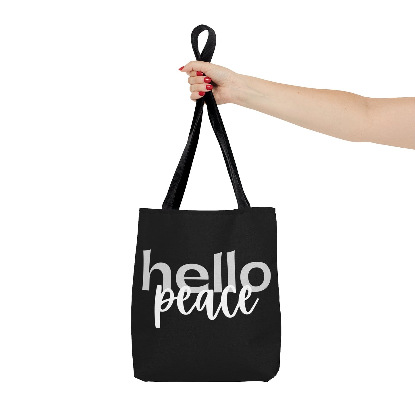 Large Tote Bag Hello Peace Motivational Peaceful Aspiration - Grey/white