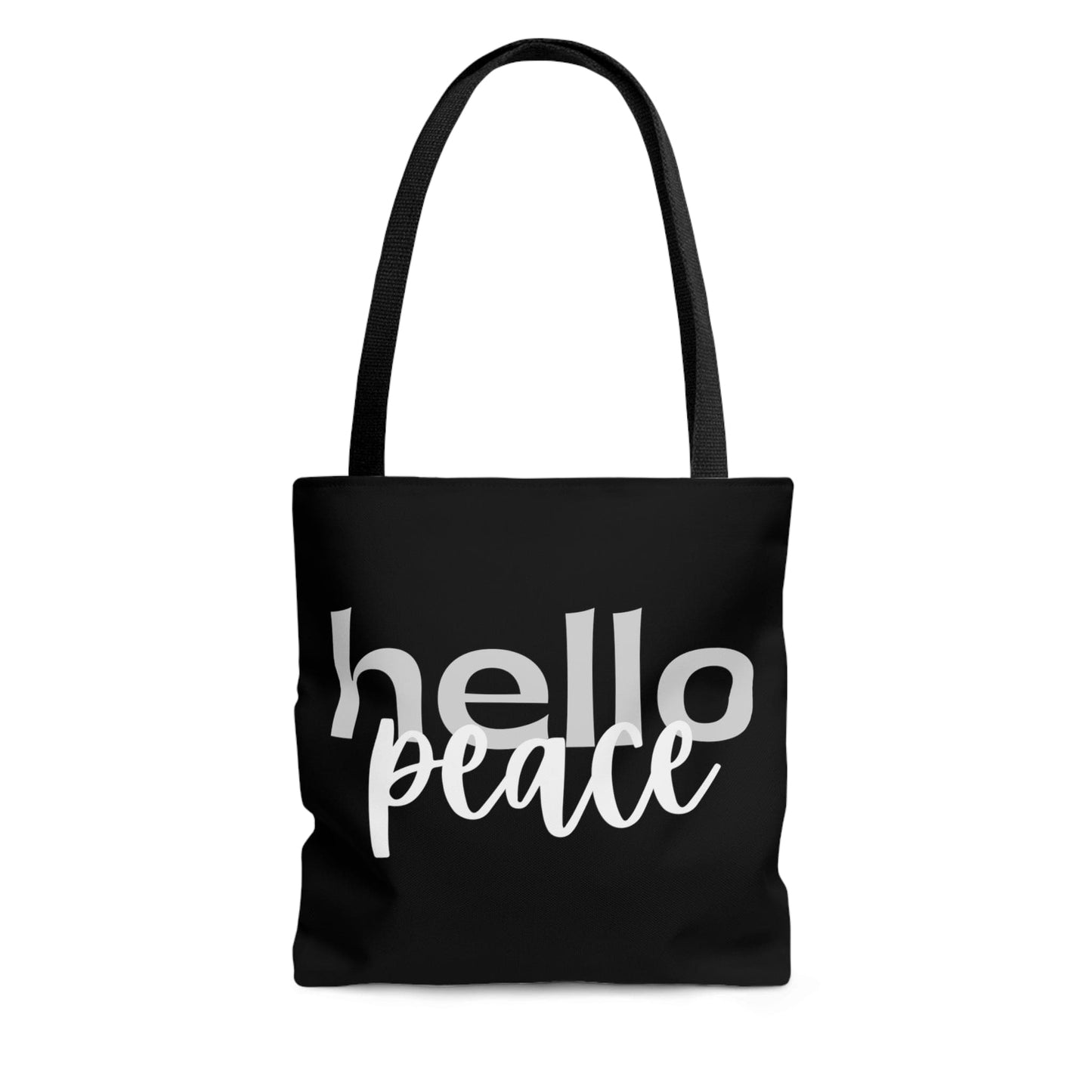 Large Tote Bag Hello Peace Motivational Peaceful Aspiration - Grey/white