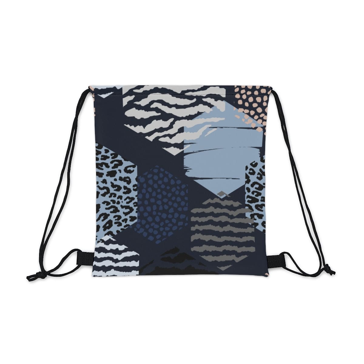 Drawstring Bag - Blue Grey White Hexagon Print