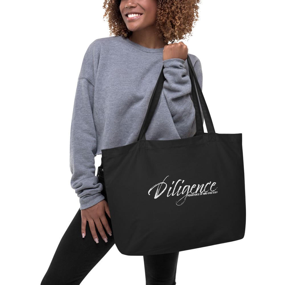 Large Black Tote Bag - Diligence Inspirational Print
