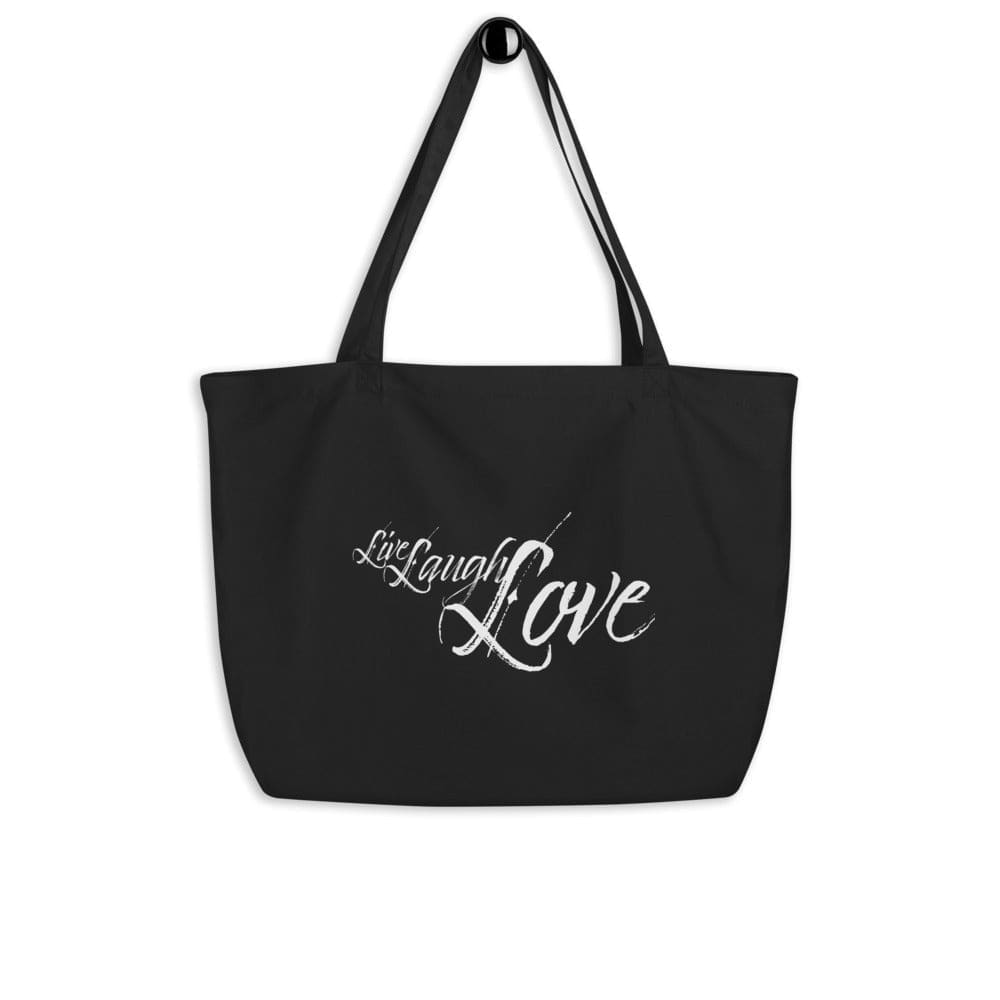 Large Black Tote Bag - Live Laugh Love Inspirational Print
