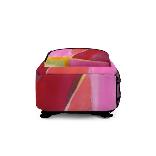 Backpack - Large Water-resistant Bag - Pink Mauve Red Geometric Pattern