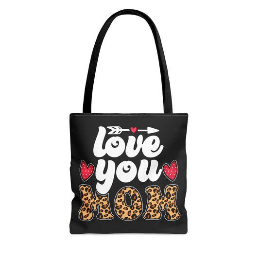 Large Tote Bag Love you Mom Leopard Print