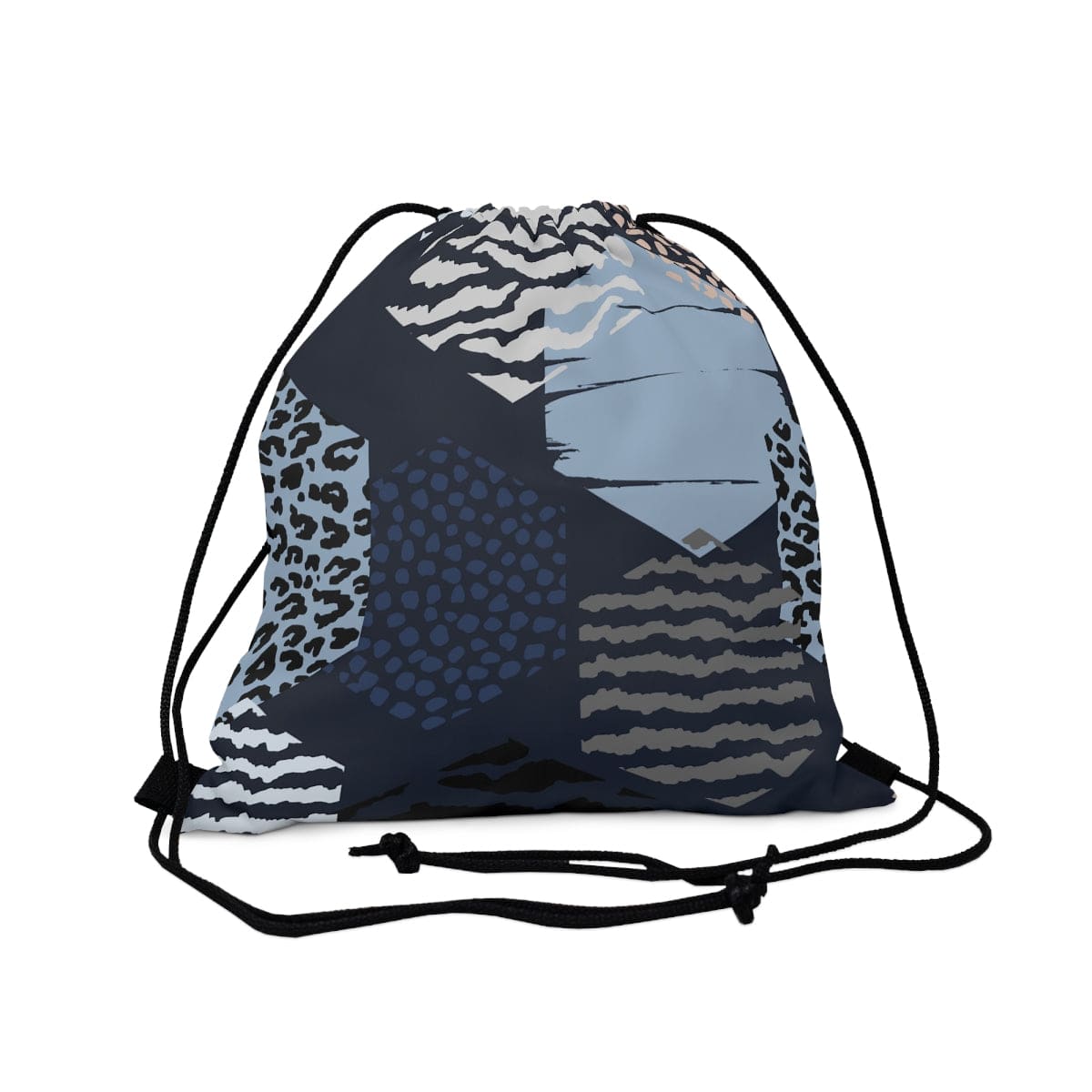 Drawstring Bag - Blue Grey White Hexagon Print