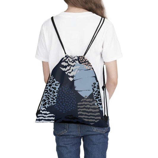Drawstring Bag - Blue Grey White Hexagon Print