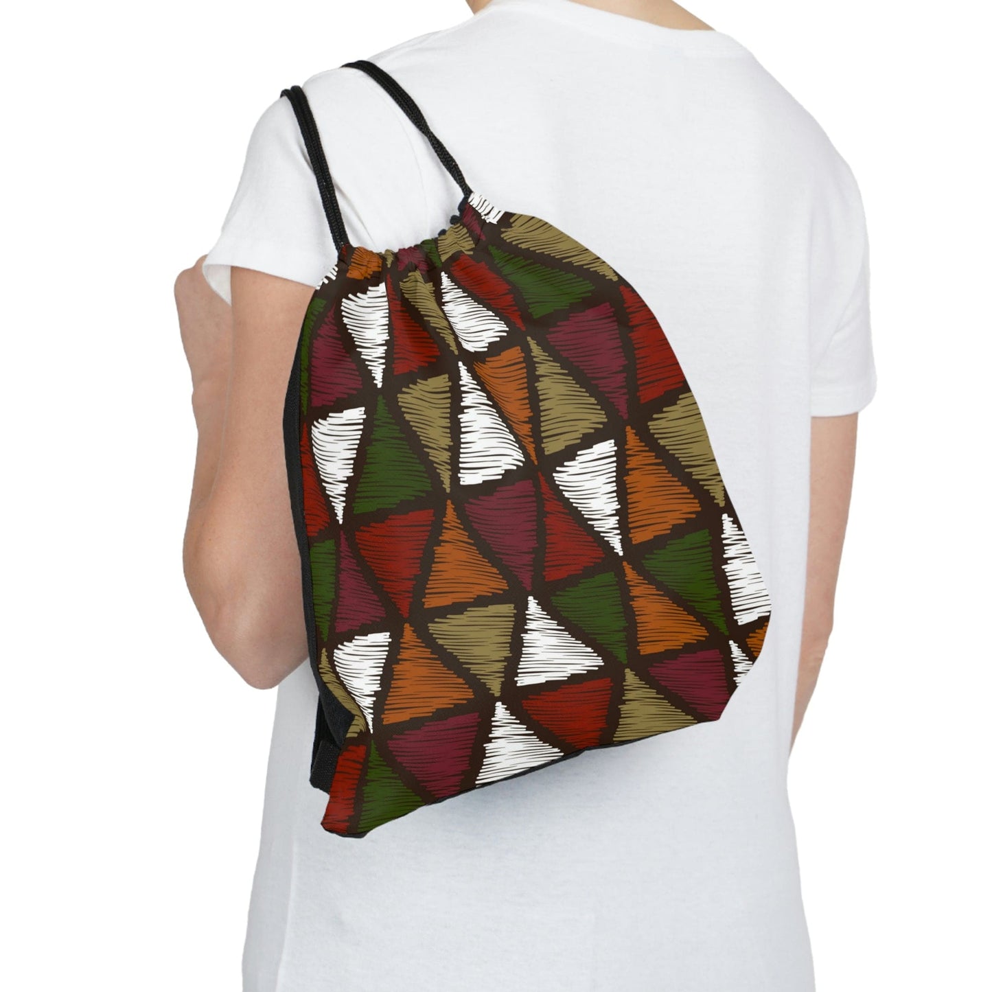 Drawstring Bag - Forest Green and White Tribal Quilting Fabric Print