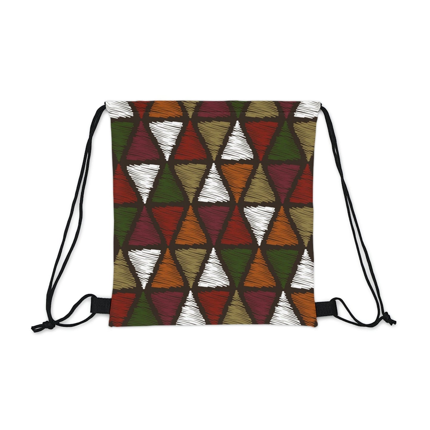 Drawstring Bag - Forest Green and White Tribal Quilting Fabric Print