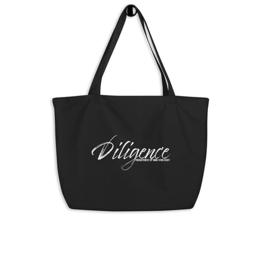 Large Black Tote Bag - Diligence Inspirational Print