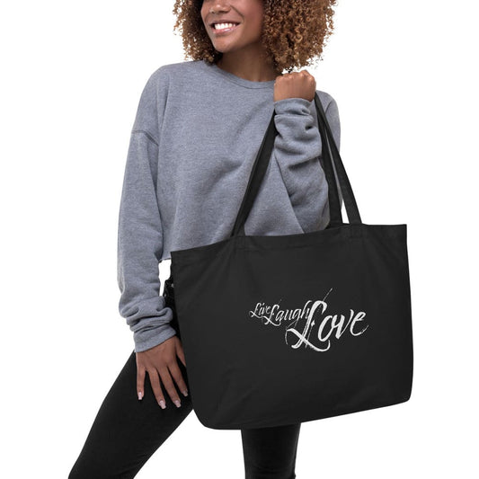 Large Black Tote Bag - Live Laugh Love Inspirational Print